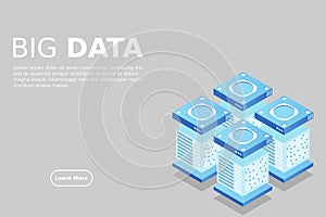 Mainframe, powered server, high technology concept, data center, cloud data storage isometric