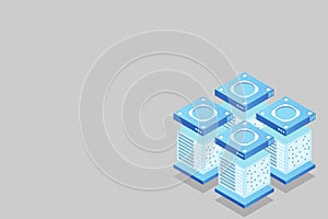 Mainframe, powered server, high technology concept, data center, cloud data storage isometric