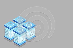 Mainframe, powered server, high technology concept, data center, cloud data storage isometric