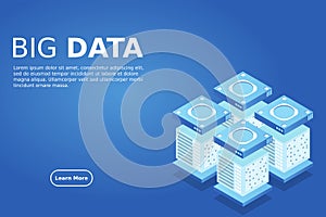 Mainframe, powered server, high technology concept, data center, cloud data storage isometric