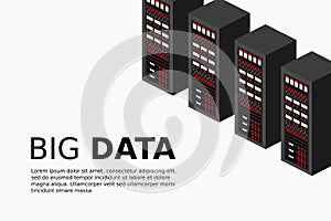 Mainframe powered server high technology concept data center cloud data storage isometric