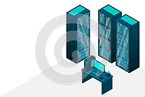 Mainframe, powered server, high technology concept, data center, cloud data storage isometric