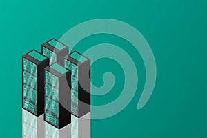 Mainframe, powered server, high technology concept, data center, cloud data storage isometric