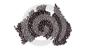 Mainland Australia made of coffee beans isolated on a white background.