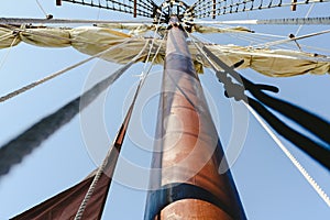Mainmast and rope ladders to hold the sails of a sailboat