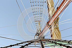 Mainmast and rope ladders to hold the sails of a sailboat