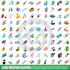 100 mains icons set, isometric 3d style photo