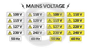 Mains voltage stickers.