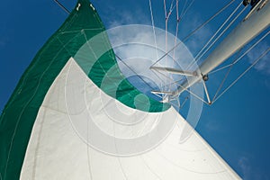 Mainsail on board of a catamaran