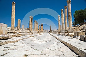 Mainstreet `cardo maximus` in the ruin Jerash, Jordan photo