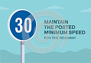 Maintain the posted minimum speed for the roadway road sign. Close-up view.