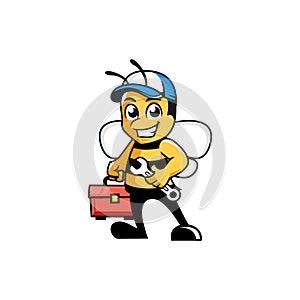 Maintenance cartoon bee with tool box