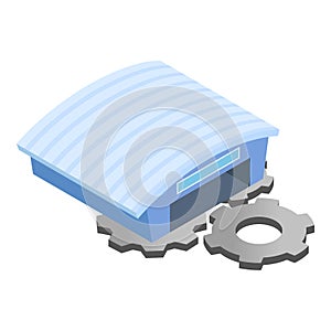 Maintenance concept icon isometric vector. Gear and hangar building icon