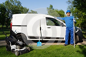 Maintenance of greenery image,green area maintenance worker