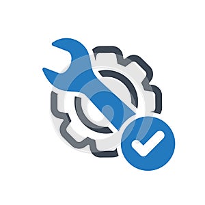 Maintenance icon with check sign. Maintenance icon and approved, confirm, done, tick, completed symbol