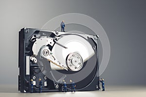 Maintenance and repairing of HDD. Technology concept