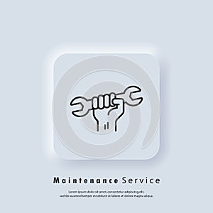 Maintenance services icon. Professional Handy Logo services. Hand holding wrench. Vector. UI icon. Neumorphic UI UX white user