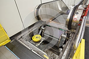 Maintenance work for escalator in the metro station