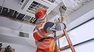 Maintenance worker expertly replacing air filters