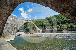 Ponte del Diavolo Devil`s Bridge in Garfagnana Lucca with maintenance works photo