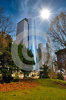 Maintower Skyscraper on a sunny day in Frankurt, Hessen, Germany photo