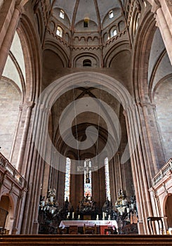 Mainz Cathedral with cross hanging