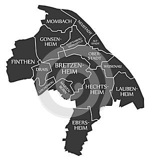 Mainz city map Germany DE labelled black illustration