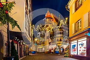 Maison Pfister at night in Colmar, Alsace, France