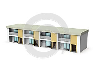 Maisonette type apartment. Architectural model. White background.