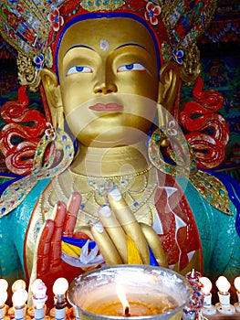 Maitreya Buddha statue at Thiksay Monastery in Leh Ladakh region in Kashmir India.