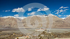 Maitrieya Buddha on Snow mountain and Blue Sky background at Diskit Monastery