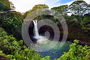 Majesitc Rainbow Falls waterfall in Hilo, Wailuku River State Park, Hawaii