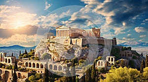 Majestic Acropolis at Golden Hour: Ancient Greek Citadel in Full Grandeur