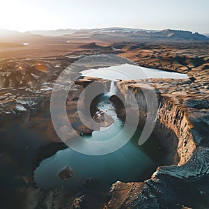 Majestic aerial view of a serene waterfall and canyon