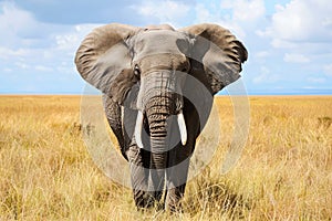 Majestic African Elephant Roaming Freely in a Golden Savannah at Dusk