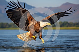 Majestic african fish eagle soaring in the untamed wilderness. Safari expedition capture