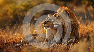 Majestic African lion couple