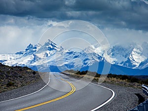 Majestic Aoraki Mount Cook with the road leading to Mount Cook Village, New Zealand