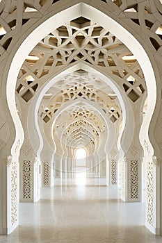 Majestic Arabesque: A Journey Through an Intricate Mosque Hallway