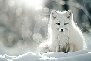 Majestic arctic fox gracefully roaming in its serene and pristine snowy natural habitat
