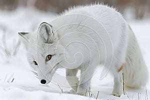 Majestic arctic fox gracefully strolling in the serene winter wonderland landscape