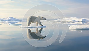 Majestic arctic landscape, one animal floating on water generated by AI