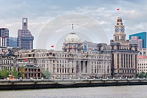 Majestic art-deco colonial architecture at Bund Boulevard, Shanghai, China