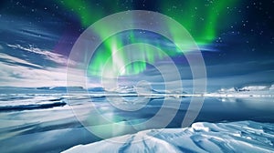 Majestic Aurora Borealis Display Over Serene Arctic Landscape