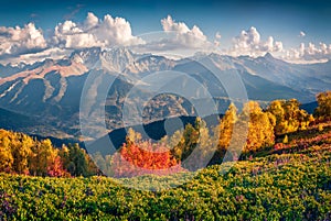 Majestic autumn scene of Upper Svaneti, Georgia, Europe.