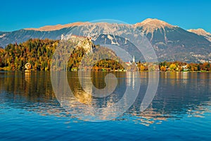 Stunning view with autumn landscape and lake Bled, Slovenia