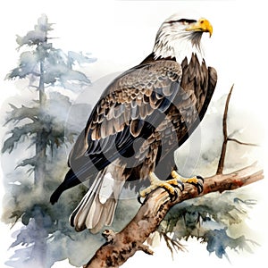 Majestic bald eagle on a branch - detailed watercolor illustration