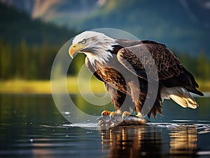 majestic bald eagle feasting on a freshly caught fish