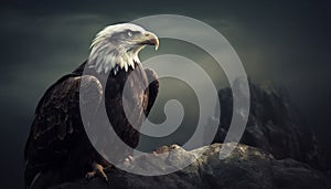 Majestic bald eagle flying with focused beak generated by AI