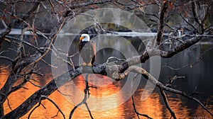Majestic Bald Eagle Perched Overlooking River photo